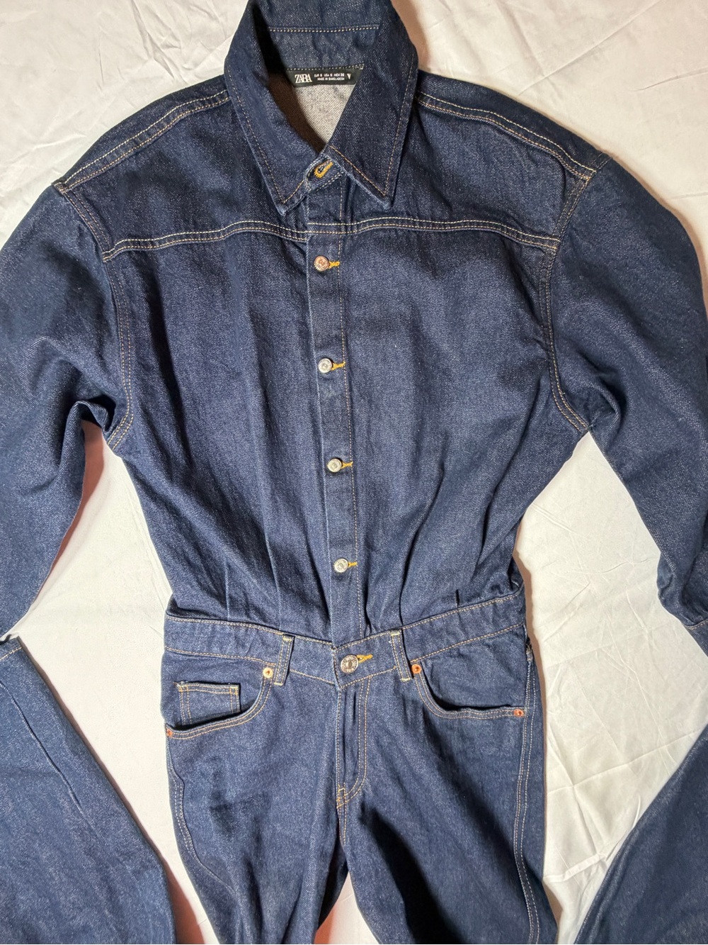 ZARA Long Sleeve Dark Wash Denim Jumpsuit Boiler Suit